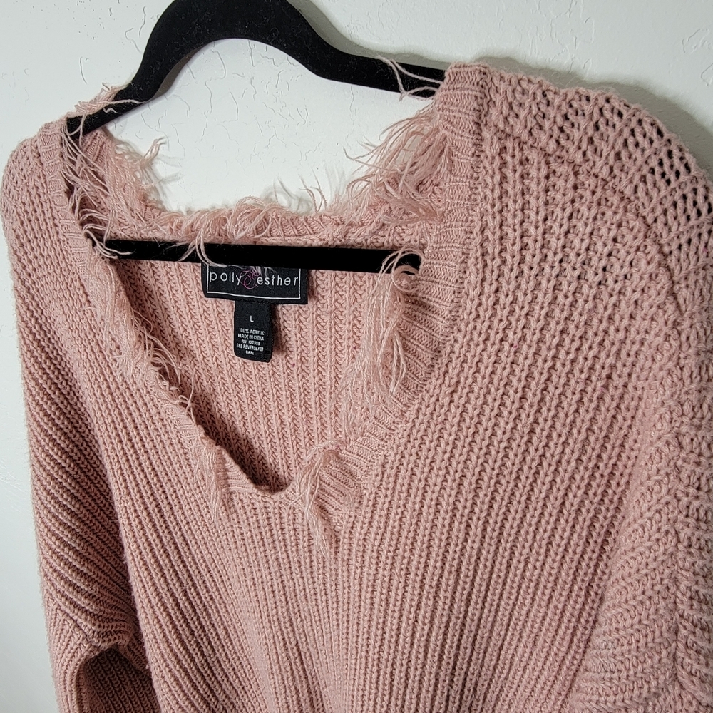Polly & Esther Dusty Pink Fringe Sweater - Picture 7 of 8